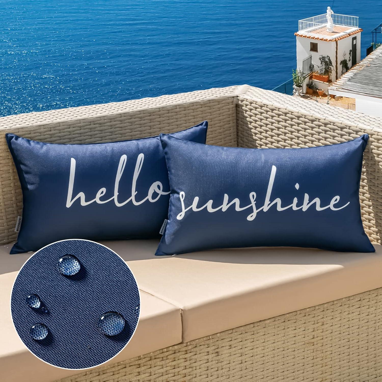imageMIULEE Outdoor Waterproof Throw Pillow Covers Set of 2 Hello Sunshine Decorative Outdoor Rectangular Pillowcases for Chair Patio Garden Couch Tent Balcony Sofa Orange 12x20 InchBlue