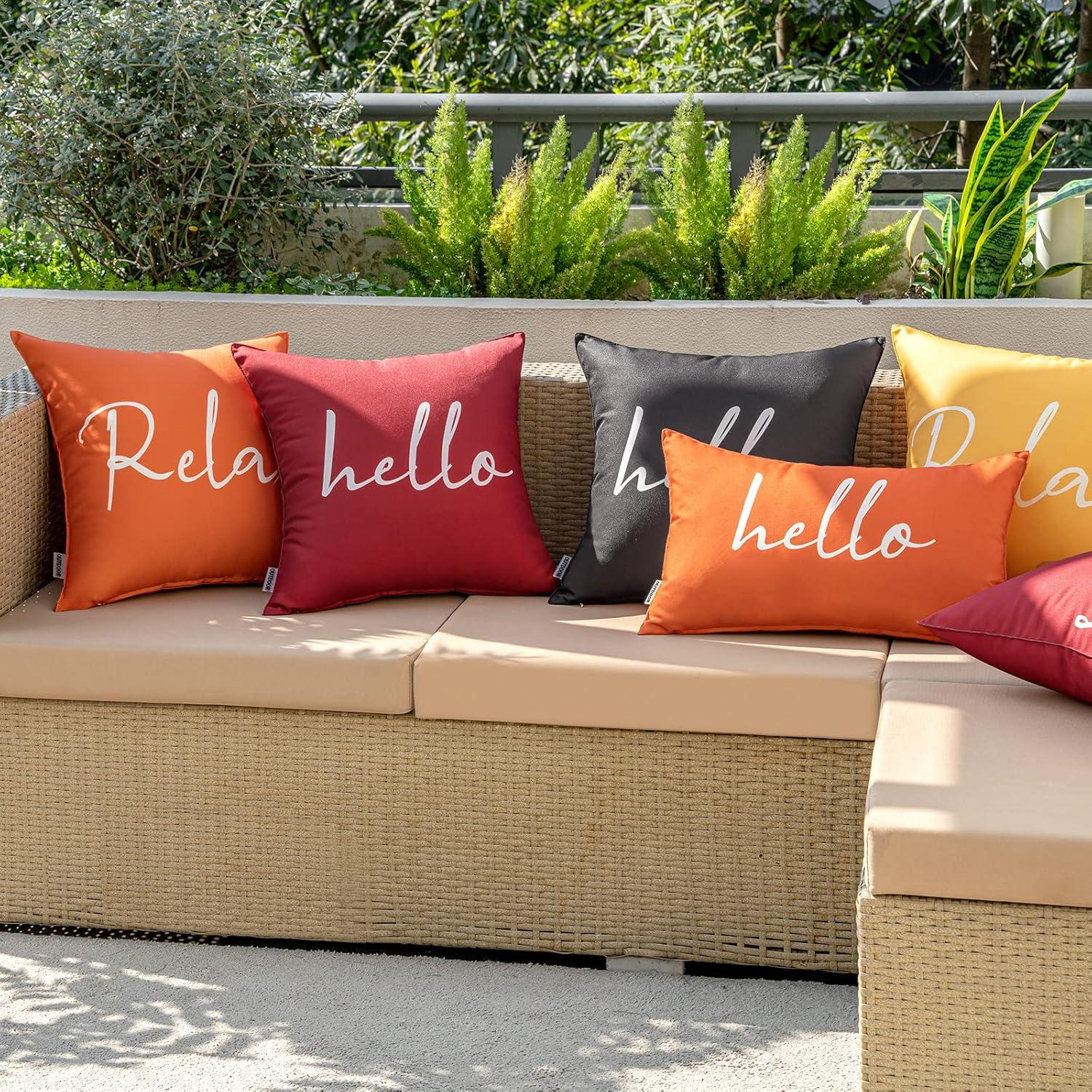 imageMIULEE Outdoor Waterproof Throw Pillow Covers Set of 2 Hello Sunshine Decorative Outdoor Rectangular Pillowcases for Chair Patio Garden Couch Tent Balcony Sofa Orange 12x20 InchOrange
