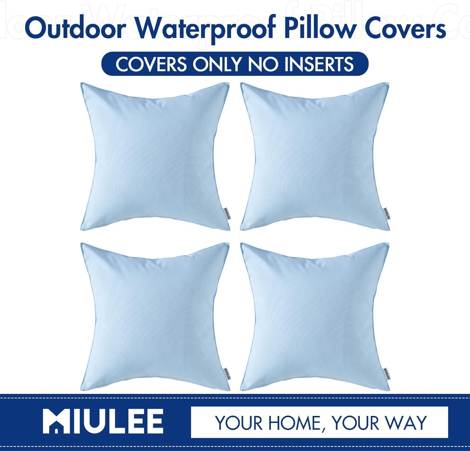imageMIULEE Pack of 4 Decorative Outdoor Waterproof Summer Pillow Cover Square Garden Cushion Case PU Coating Throw Pillowcase Shell for Tent Park Couch 18x18 Inch Light GreyLight Blue
