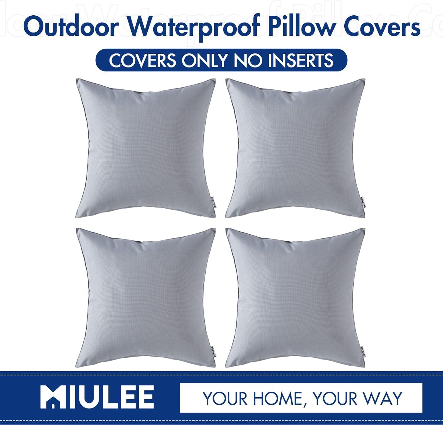 imageMIULEE Pack of 4 Decorative Outdoor Waterproof Summer Pillow Cover Square Garden Cushion Case PU Coating Throw Pillowcase Shell for Tent Park Couch 18x18 Inch Light GreyLight Grey