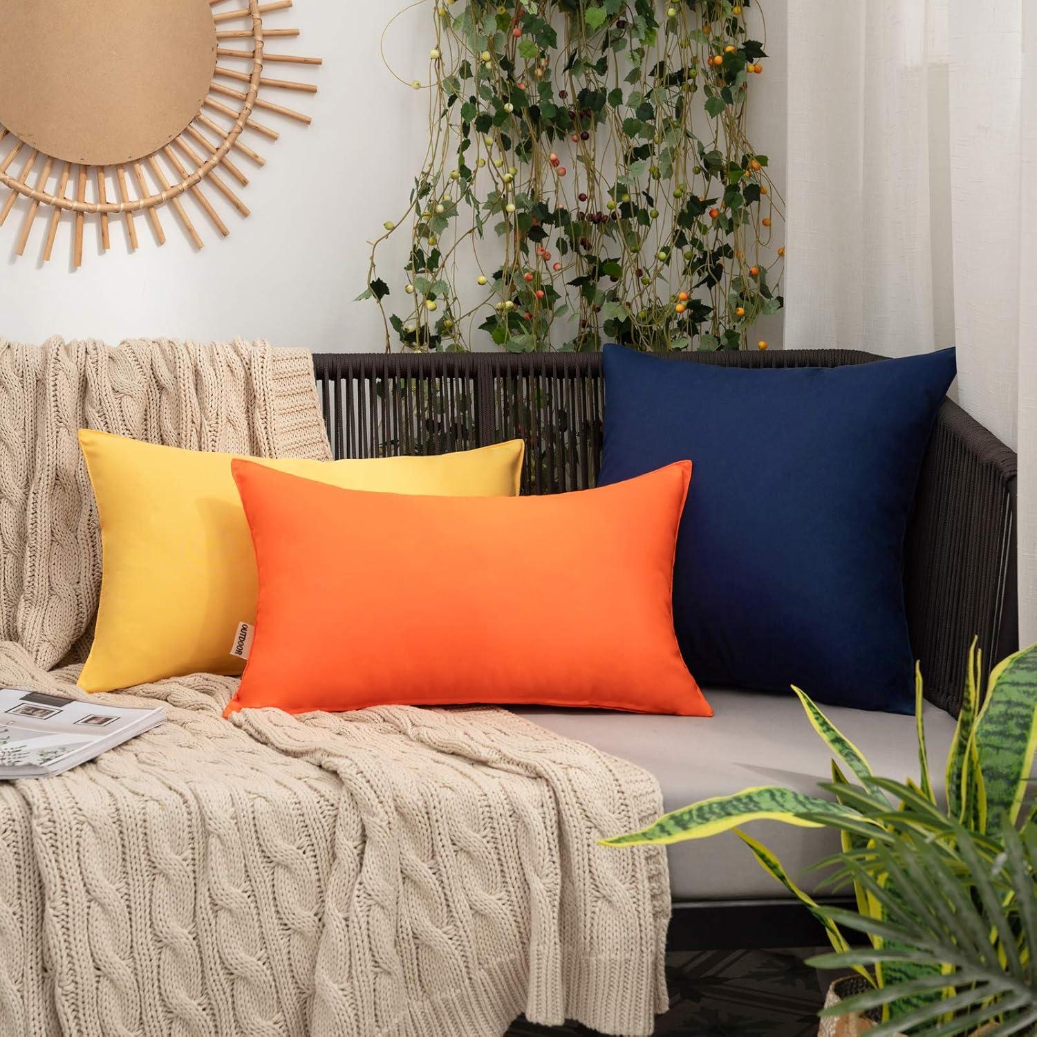 imageMIULEE Pack of 4 Decorative Outdoor Waterproof Summer Pillow Cover Square Garden Cushion Case PU Coating Throw Pillowcase Shell for Tent Park Couch 18x18 Inch Light GreyOrange