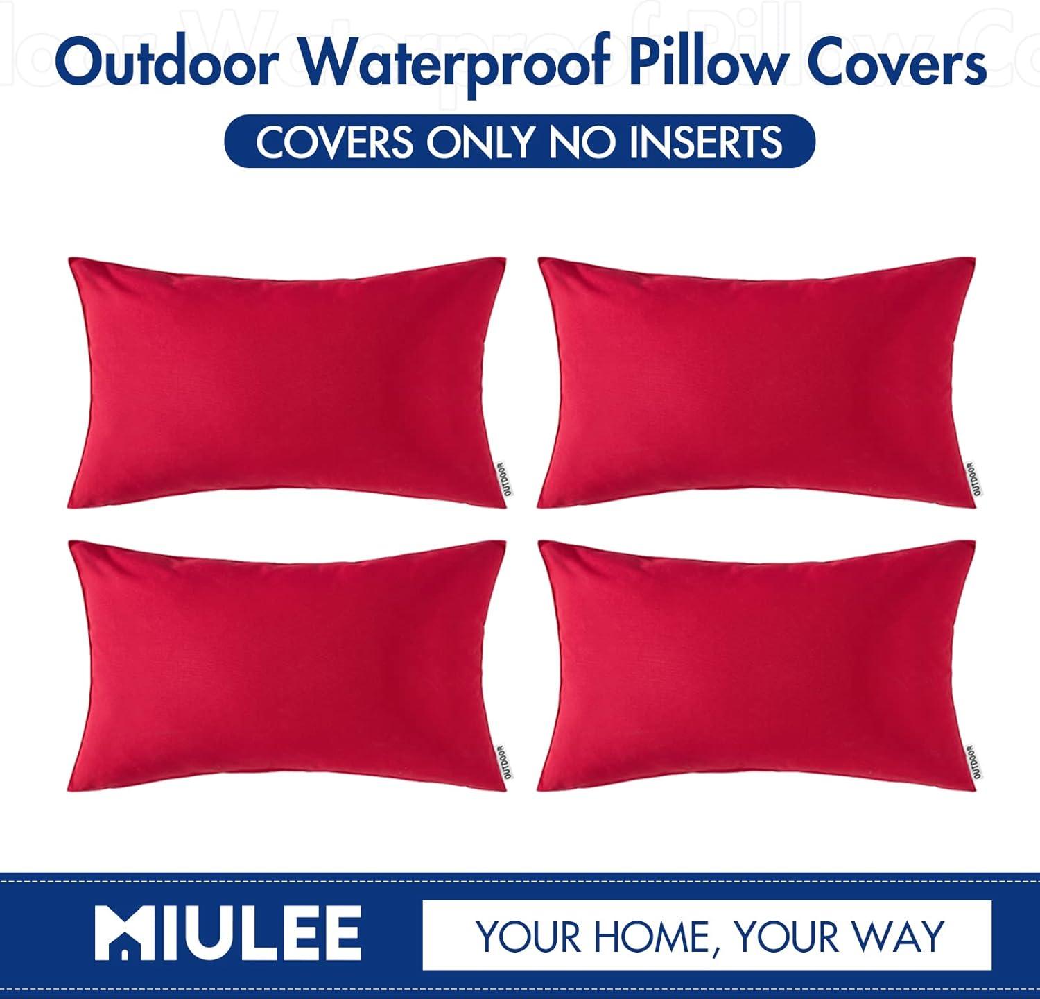 imageMIULEE Pack of 4 Decorative Outdoor Waterproof Summer Pillow Cover Square Garden Cushion Case PU Coating Throw Pillowcase Shell for Tent Park Couch 18x18 Inch Light GreyRed