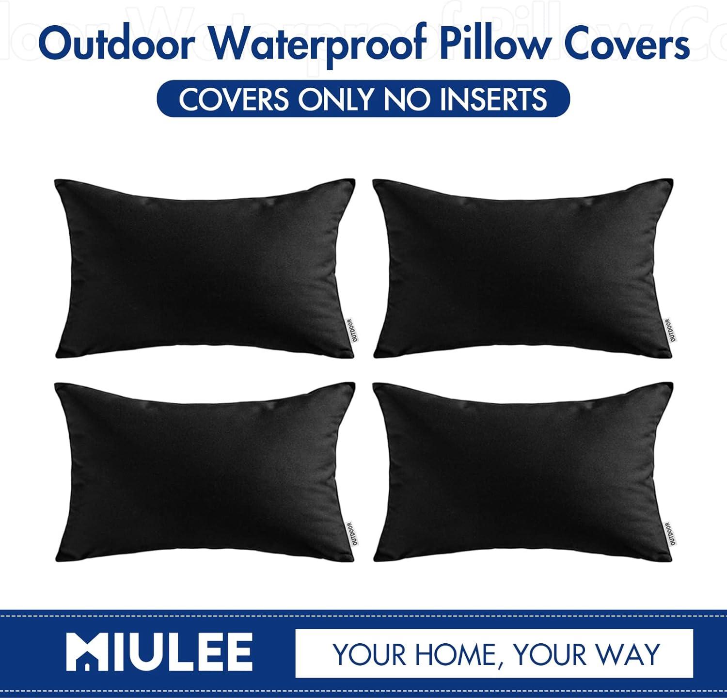 imageMIULEE Pack of 4 Decorative Outdoor Waterproof Summer Pillow Cover Square Garden Cushion Case PU Coating Throw Pillowcase Shell for Tent Park Couch 18x18 Inch Light GreyBlack