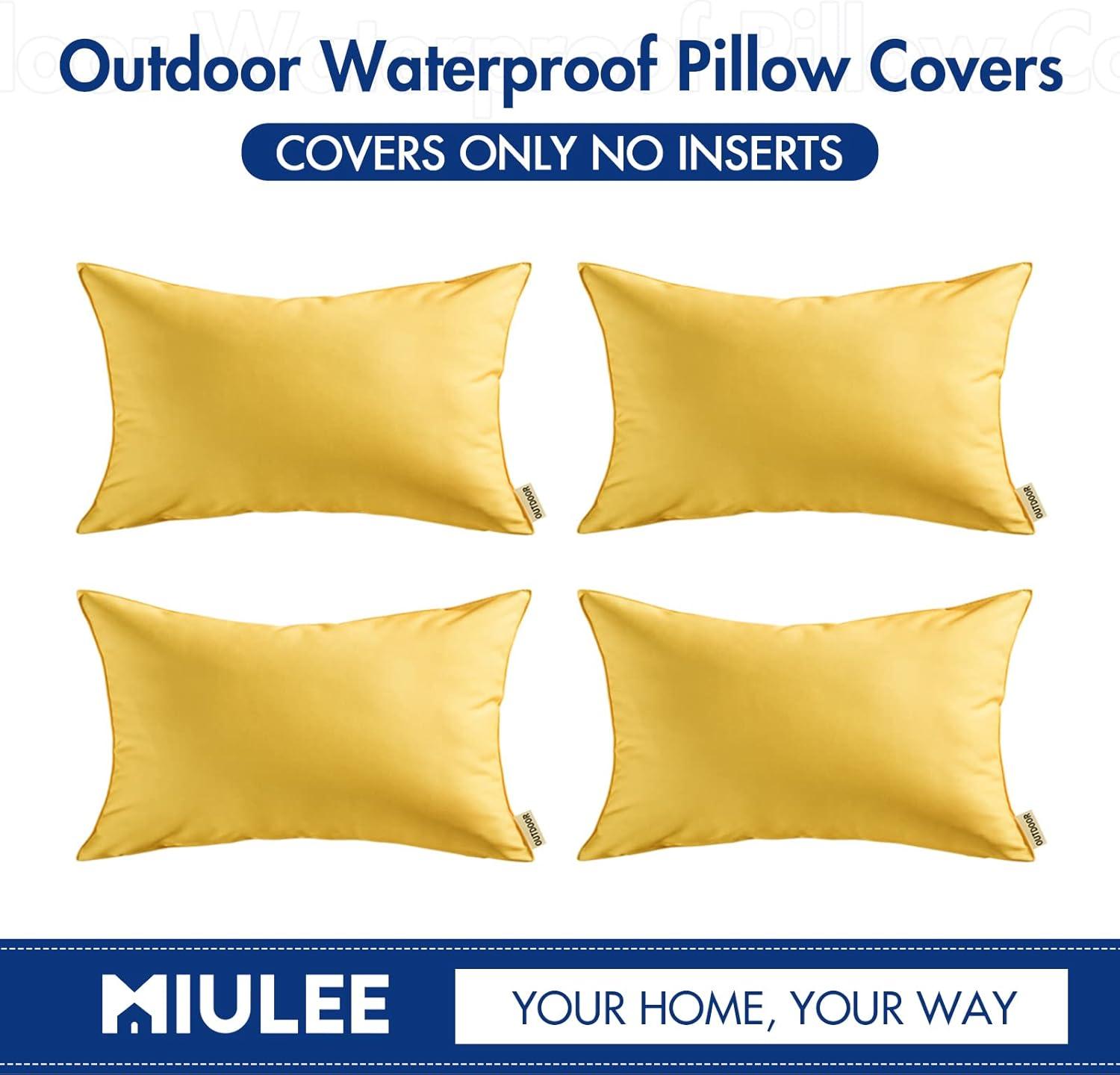 imageMIULEE Pack of 4 Decorative Outdoor Waterproof Summer Pillow Cover Square Garden Cushion Case PU Coating Throw Pillowcase Shell for Tent Park Couch 18x18 Inch Light GreyYellow