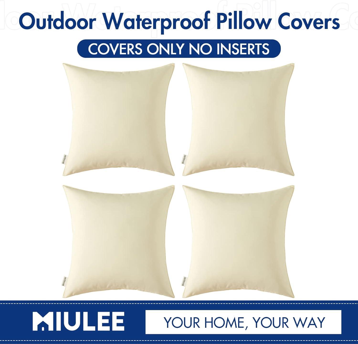 imageMIULEE Pack of 4 Decorative Outdoor Waterproof Summer Pillow Cover Square Garden Cushion Case PU Coating Throw Pillowcase Shell for Tent Park Couch 18x18 Inch Light GreyBeige