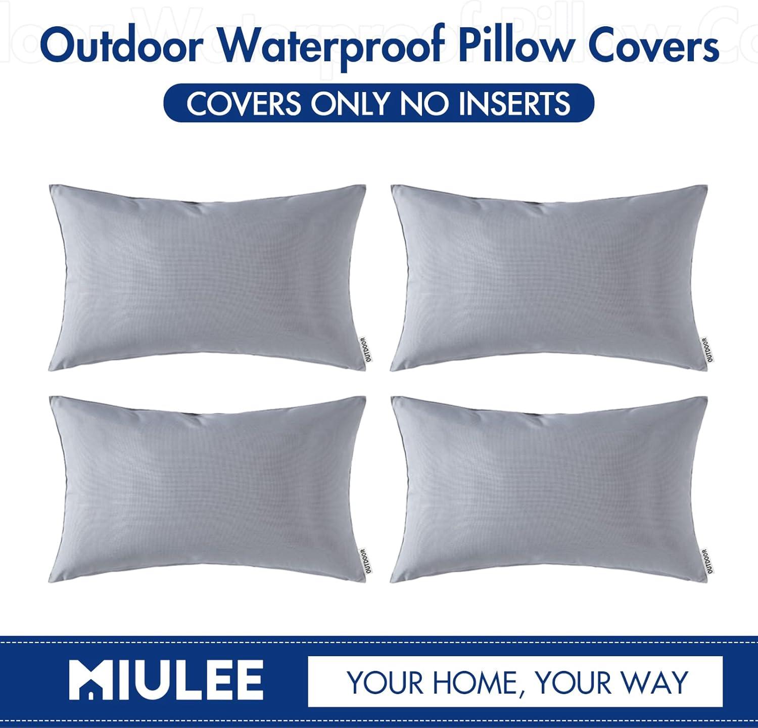 imageMIULEE Pack of 4 Decorative Outdoor Waterproof Summer Pillow Cover Square Garden Cushion Case PU Coating Throw Pillowcase Shell for Tent Park Couch 18x18 Inch Light GreyLight Grey