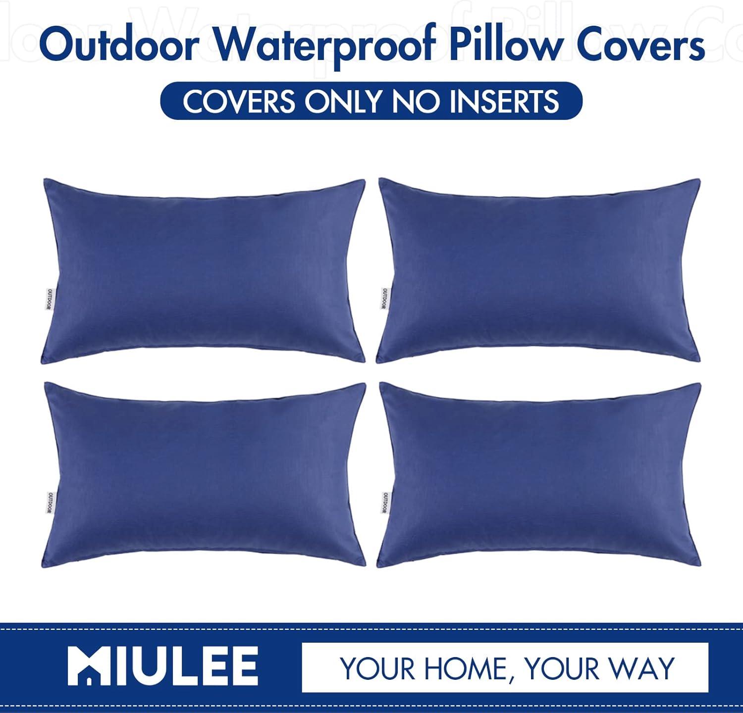 imageMIULEE Pack of 4 Decorative Outdoor Waterproof Summer Pillow Cover Square Garden Cushion Case PU Coating Throw Pillowcase Shell for Tent Park Couch 18x18 Inch Light GreyNavy Blue