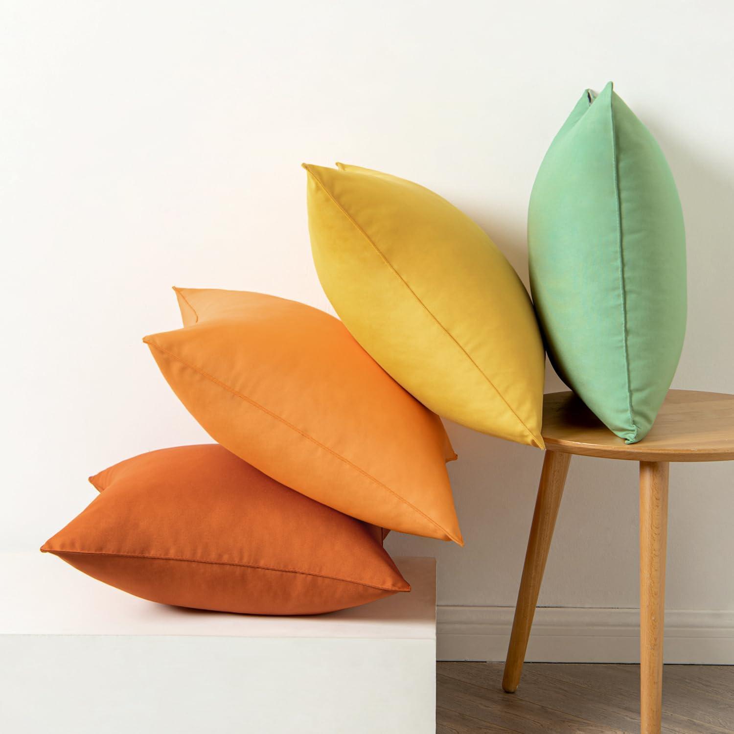 imageMIULEE Pack of 4 Decorative Outdoor Waterproof Summer Pillow Cover Square Garden Cushion Case PU Coating Throw Pillowcase Shell for Tent Park Couch 18x18 Inch Light GreyOrangeGreen
