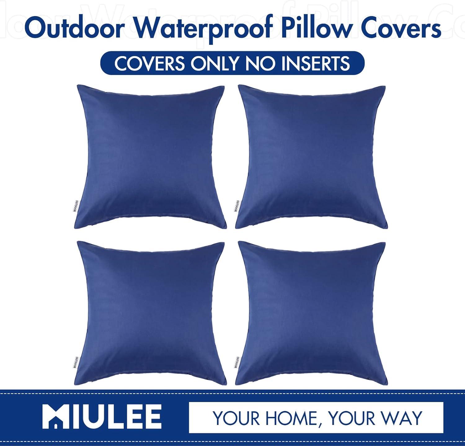 imageMIULEE Pack of 4 Decorative Outdoor Waterproof Summer Pillow Cover Square Garden Cushion Case PU Coating Throw Pillowcase Shell for Tent Park Couch 18x18 Inch Light GreyNavy Blue