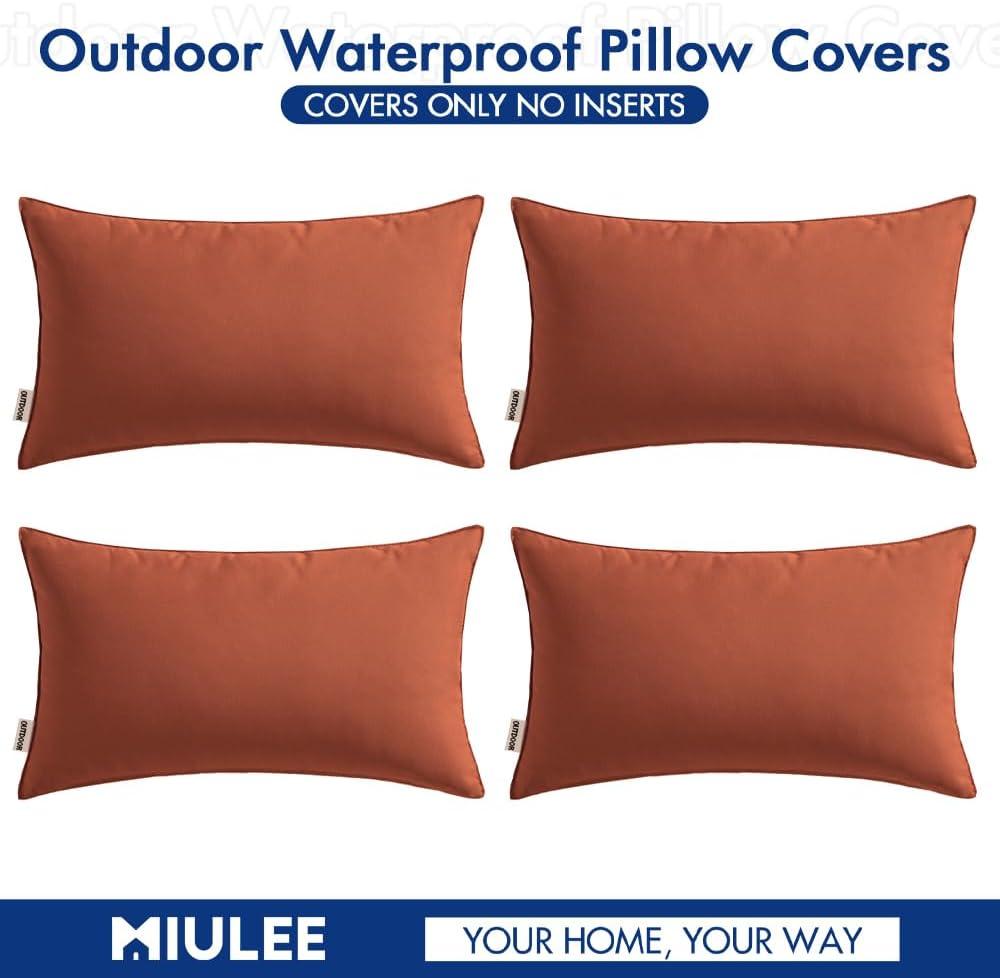 imageMIULEE Pack of 4 Decorative Outdoor Waterproof Summer Pillow Cover Square Garden Cushion Case PU Coating Throw Pillowcase Shell for Tent Park Couch 18x18 Inch Light GreyRust