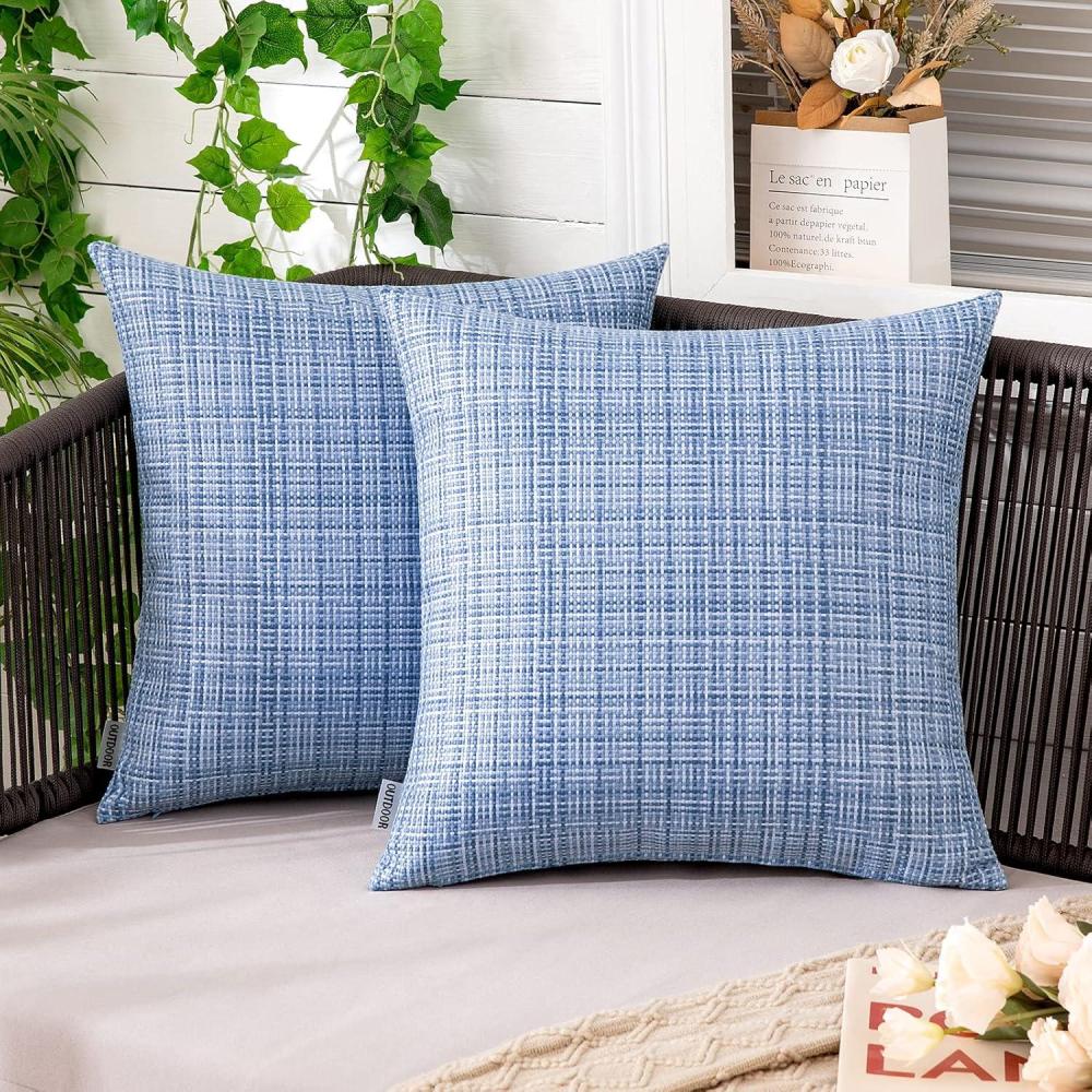 imageMIULEE Outdoor Waterproof Throw Pillow Covers Decorative Farmhouse Water Resistant Cushion Covers for Tent Patio Garden Couch Sofa Pack of 2 18x18 Inch CoffeeLight Blue