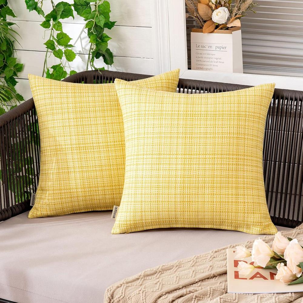 imageMIULEE Outdoor Waterproof Throw Pillow Covers Decorative Farmhouse Water Resistant Cushion Covers for Tent Patio Garden Couch Sofa Pack of 2 18x18 Inch CoffeeYellow