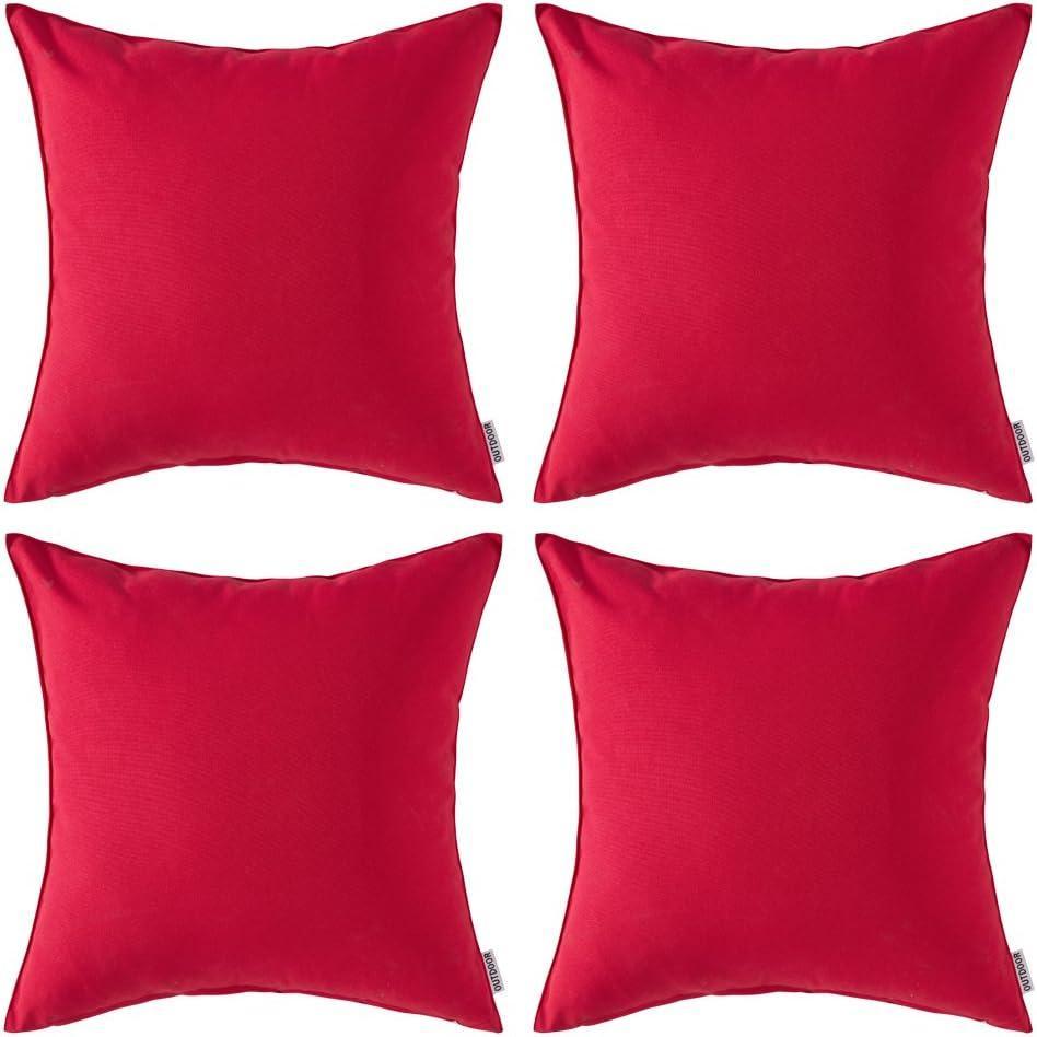 imageMIULEE Pack of 4 Decorative Outdoor Waterproof Summer Pillow Cover Square Garden Cushion Case PU Coating Throw Pillowcase Shell for Tent Park Couch 18x18 Inch Light GreyRed
