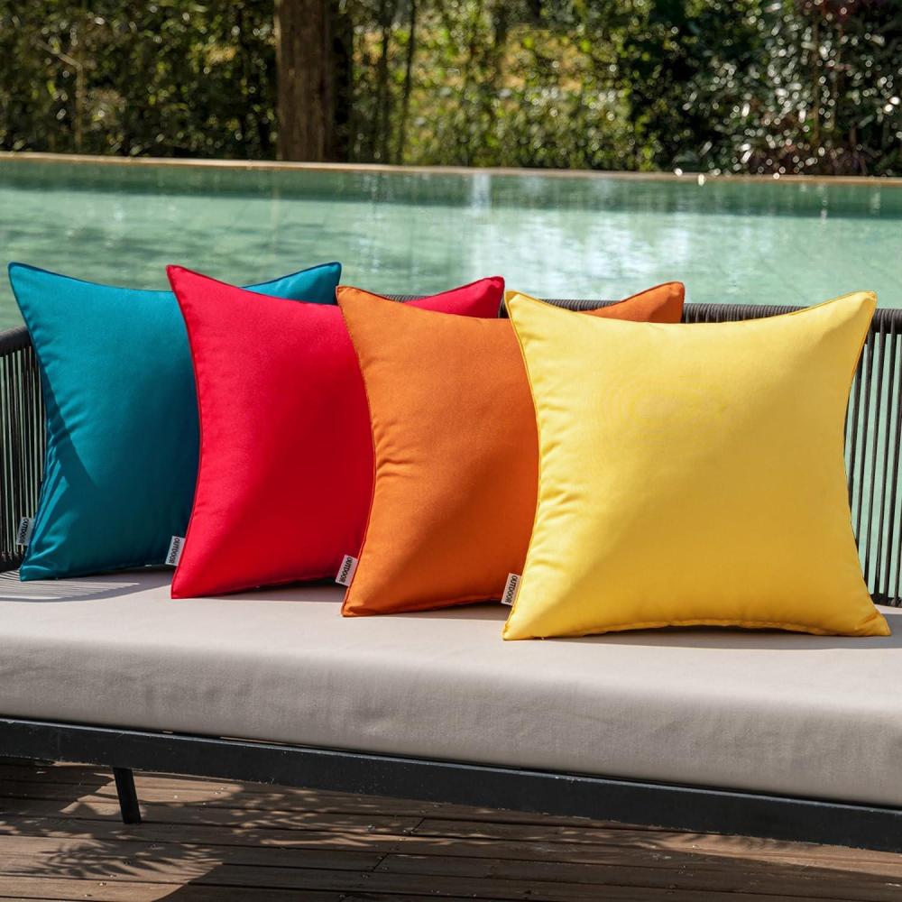 imageMIULEE Pack of 4 Decorative Outdoor Waterproof Summer Pillow Cover Square Garden Cushion Case PU Coating Throw Pillowcase Shell for Tent Park Couch 18x18 Inch Light GreyRedBlue