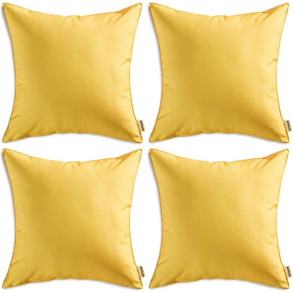 imageMIULEE Pack of 4 Decorative Outdoor Waterproof Summer Pillow Cover Square Garden Cushion Case PU Coating Throw Pillowcase Shell for Tent Park Couch 18x18 Inch Light GreyYellow