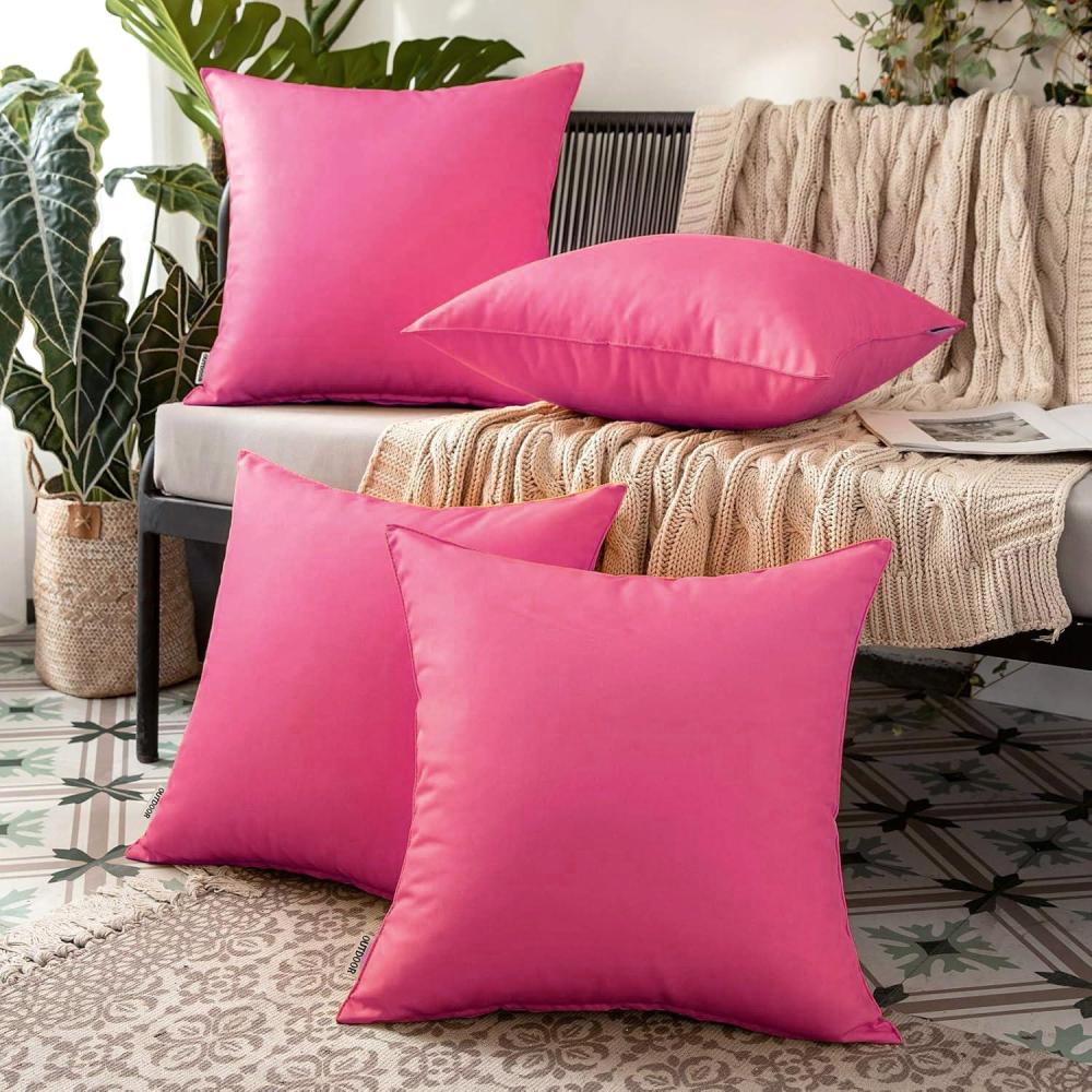 imageMIULEE Pack of 4 Decorative Outdoor Waterproof Summer Pillow Cover Square Garden Cushion Case PU Coating Throw Pillowcase Shell for Tent Park Couch 18x18 Inch Light GreyHot Pink