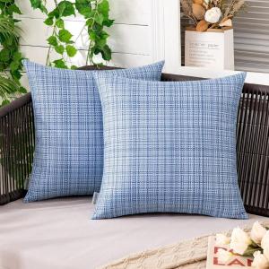 MIULEE Outdoor Waterproof Throw Pillow Covers Decorative Farmhouse Water Resistant Cushion Covers for Tent Patio Garden Couch Sofa Pack of 2, 18×18 Inch Coffee(Light Blue)