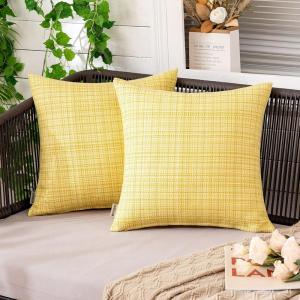 MIULEE Outdoor Waterproof Throw Pillow Covers Decorative Farmhouse Water Resistant Cushion Covers for Tent Patio Garden Couch Sofa Pack of 2, 18×18 Inch Coffee(Yellow)