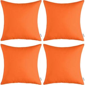 MIULEE Pack of 4 Decorative Outdoor Waterproof Summer Pillow Cover Square Garden Cushion Case PU Coating Throw Pillowcase Shell for Tent Park Couch 18×18 Inch Light Grey(Orange)