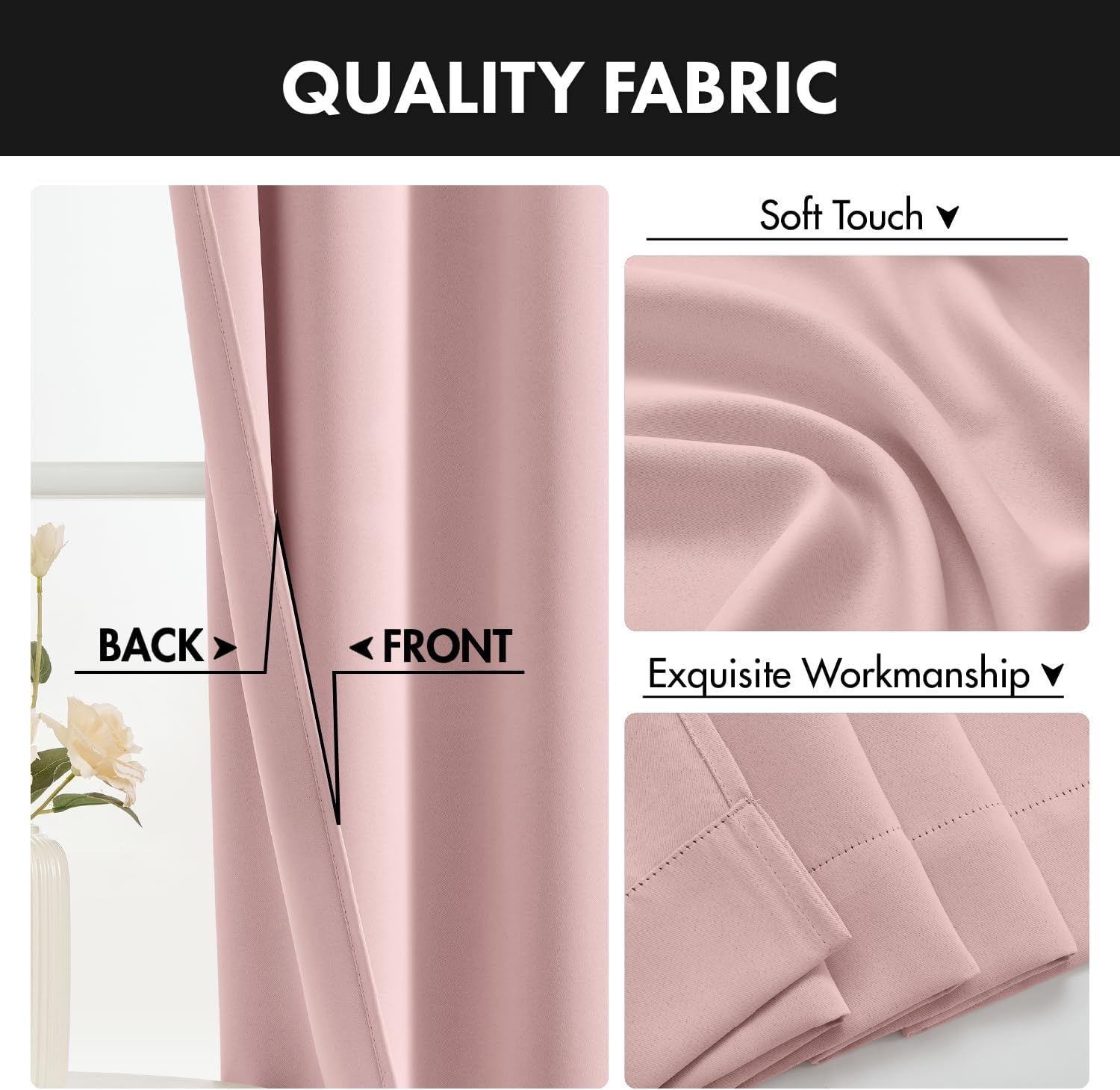 image:imageMIULEE Blackout Curtains 4 Panels Sets Black 63 Inch Length Top and Bottom Rod Pocket Room Darkening Curtains for Bedroom Windows 4 Pack Solid Thermal Insulated Light Blocking Curtain DrapesBaby Pink