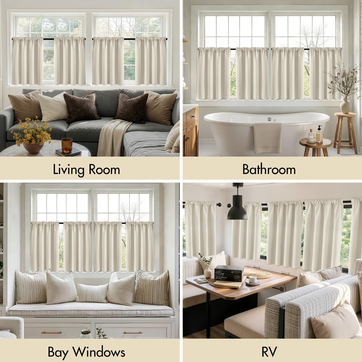 image:imageMIULEE Blackout Curtains 4 Panels Sets Black 63 Inch Length Top and Bottom Rod Pocket Room Darkening Curtains for Bedroom Windows 4 Pack Solid Thermal Insulated Light Blocking Curtain DrapesCream Beige