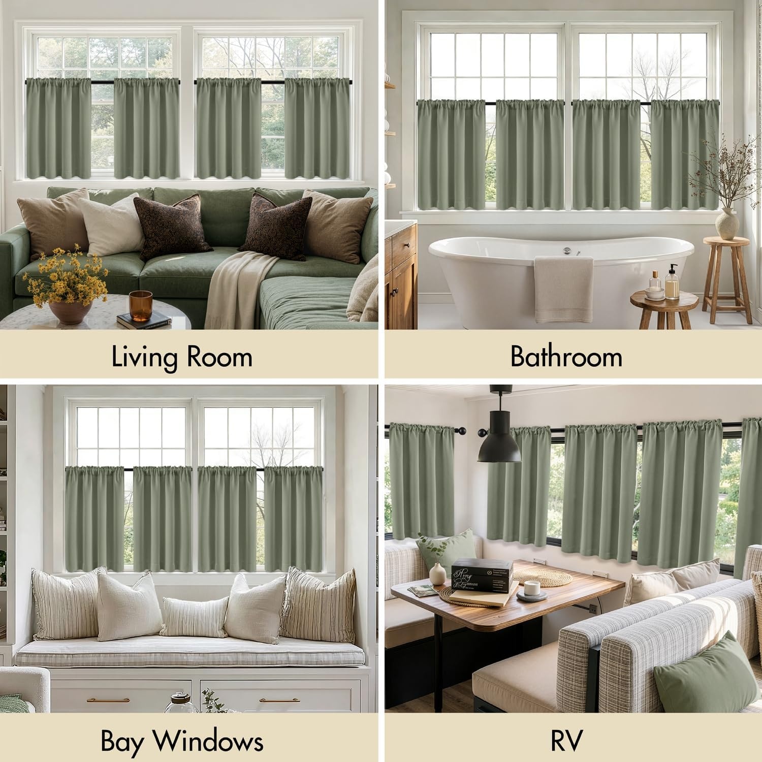 image:imageMIULEE Blackout Curtains 4 Panels Sets Black 63 Inch Length Top and Bottom Rod Pocket Room Darkening Curtains for Bedroom Windows 4 Pack Solid Thermal Insulated Light Blocking Curtain DrapesSage Green
