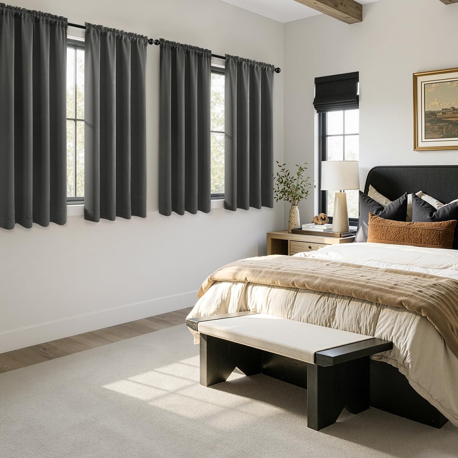 image:imageMIULEE Blackout Curtains 4 Panels Sets Black 63 Inch Length Top and Bottom Rod Pocket Room Darkening Curtains for Bedroom Windows 4 Pack Solid Thermal Insulated Light Blocking Curtain DrapesDark Grey