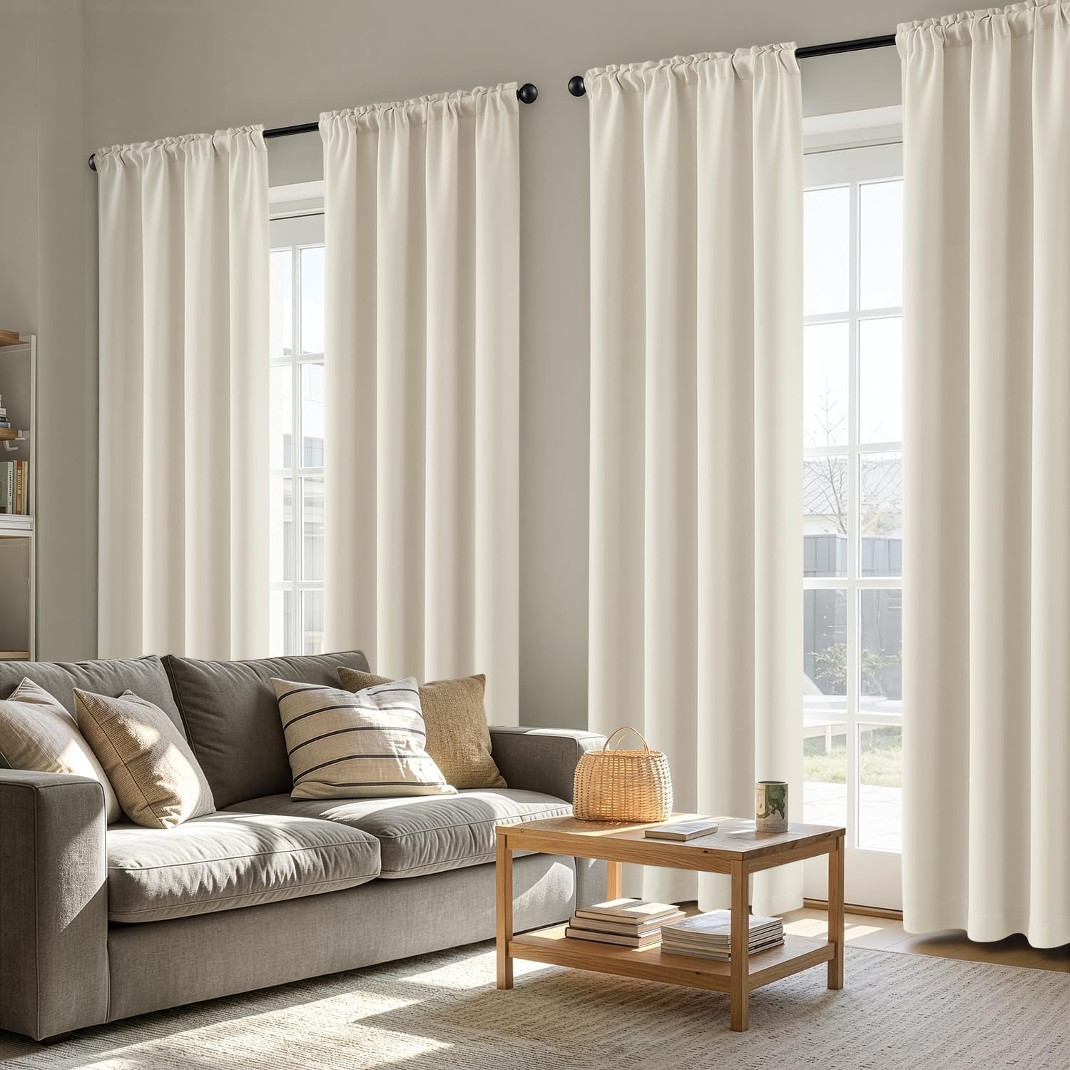 image:imageMIULEE Blackout Curtains 4 Panels Sets Black 63 Inch Length Top and Bottom Rod Pocket Room Darkening Curtains for Bedroom Windows 4 Pack Solid Thermal Insulated Light Blocking Curtain DrapesCream Beige