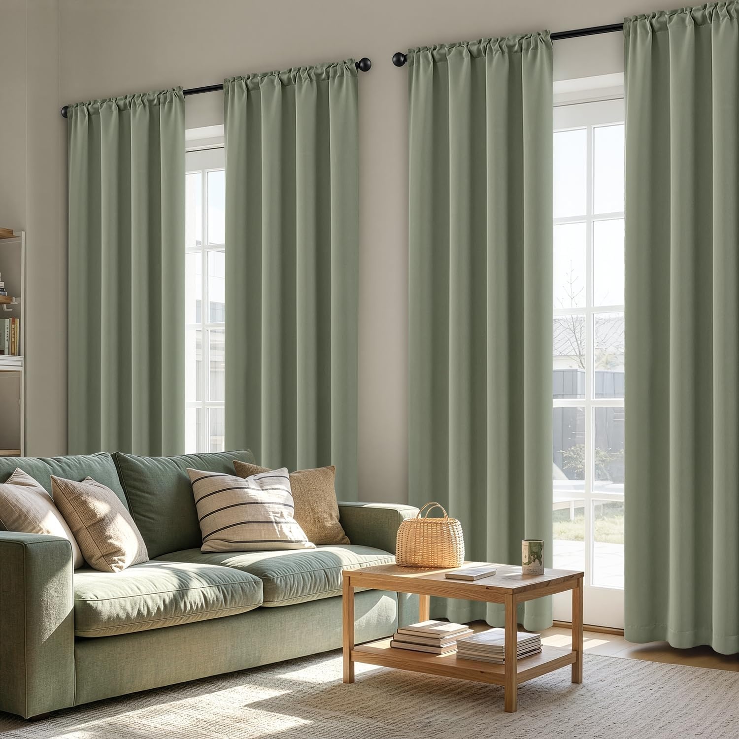 image:imageMIULEE Blackout Curtains 4 Panels Sets Black 63 Inch Length Top and Bottom Rod Pocket Room Darkening Curtains for Bedroom Windows 4 Pack Solid Thermal Insulated Light Blocking Curtain DrapesSage Green