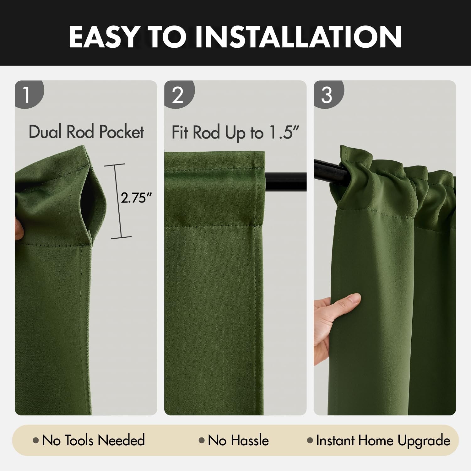 image:imageMIULEE Blackout Curtains 4 Panels Sets Black 63 Inch Length Top and Bottom Rod Pocket Room Darkening Curtains for Bedroom Windows 4 Pack Solid Thermal Insulated Light Blocking Curtain DrapesOlive Green