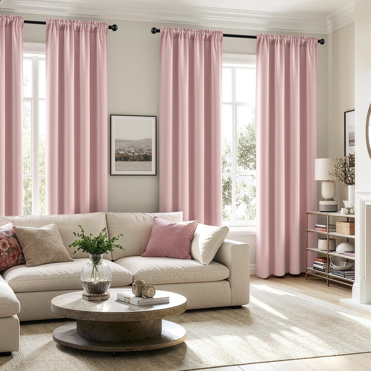 image:imageMIULEE Blackout Curtains 4 Panels Sets Black 63 Inch Length Top and Bottom Rod Pocket Room Darkening Curtains for Bedroom Windows 4 Pack Solid Thermal Insulated Light Blocking Curtain DrapesBaby Pink
