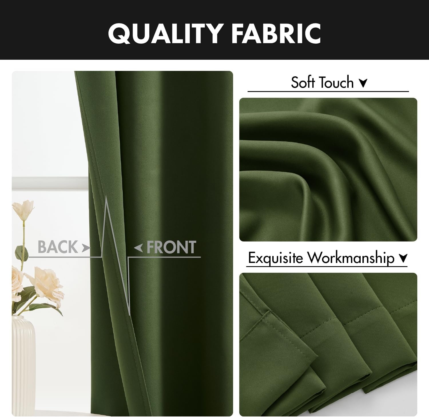 image:imageMIULEE Blackout Curtains 4 Panels Sets Black 63 Inch Length Top and Bottom Rod Pocket Room Darkening Curtains for Bedroom Windows 4 Pack Solid Thermal Insulated Light Blocking Curtain DrapesOlive Green