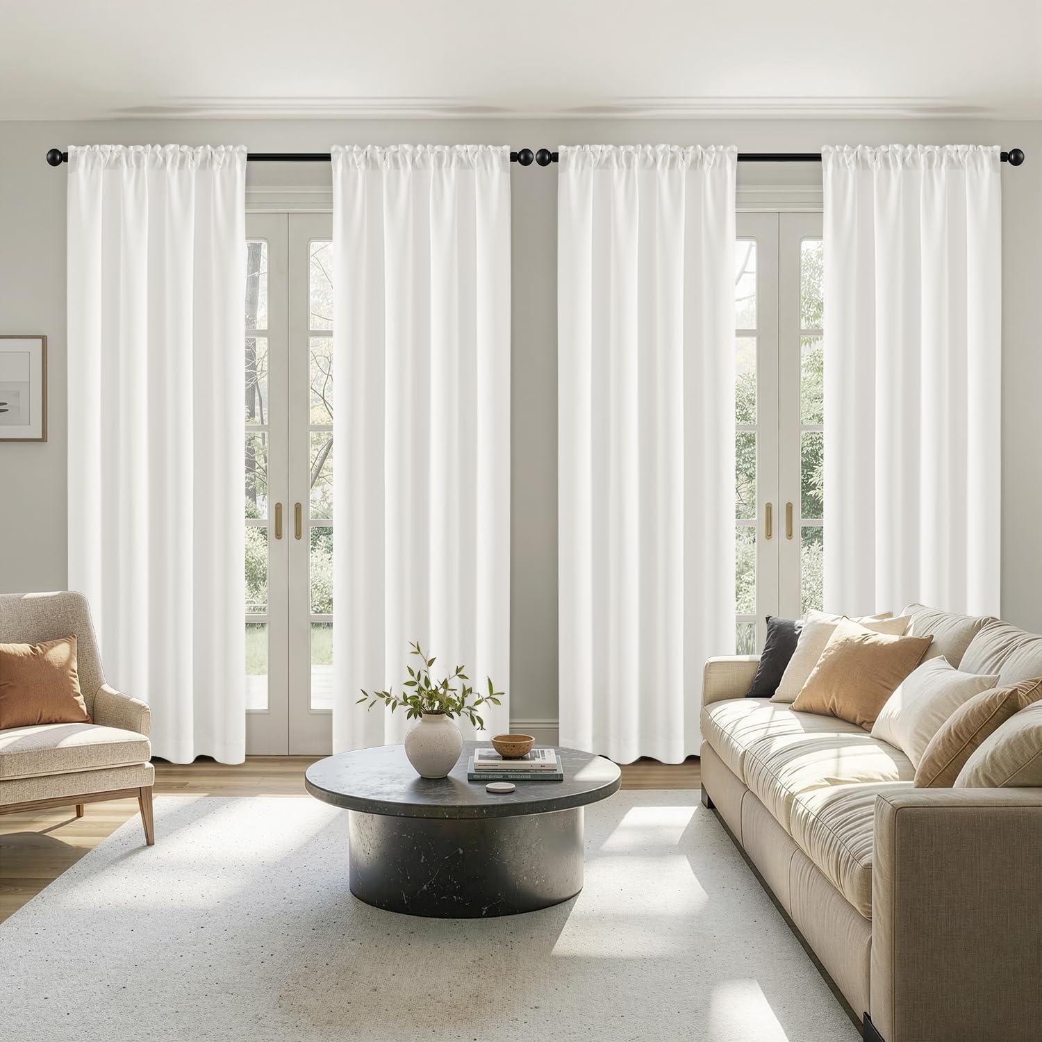 image:imageMIULEE Blackout Curtains 4 Panels Sets Black 63 Inch Length Top and Bottom Rod Pocket Room Darkening Curtains for Bedroom Windows 4 Pack Solid Thermal Insulated Light Blocking Curtain DrapesNatural