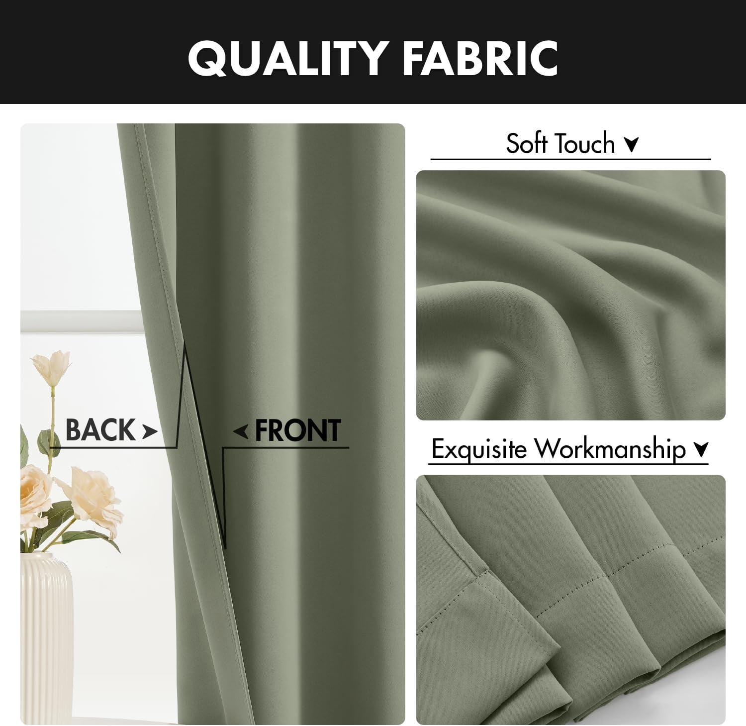 image:imageMIULEE Blackout Curtains 4 Panels Sets Black 63 Inch Length Top and Bottom Rod Pocket Room Darkening Curtains for Bedroom Windows 4 Pack Solid Thermal Insulated Light Blocking Curtain DrapesSage Green