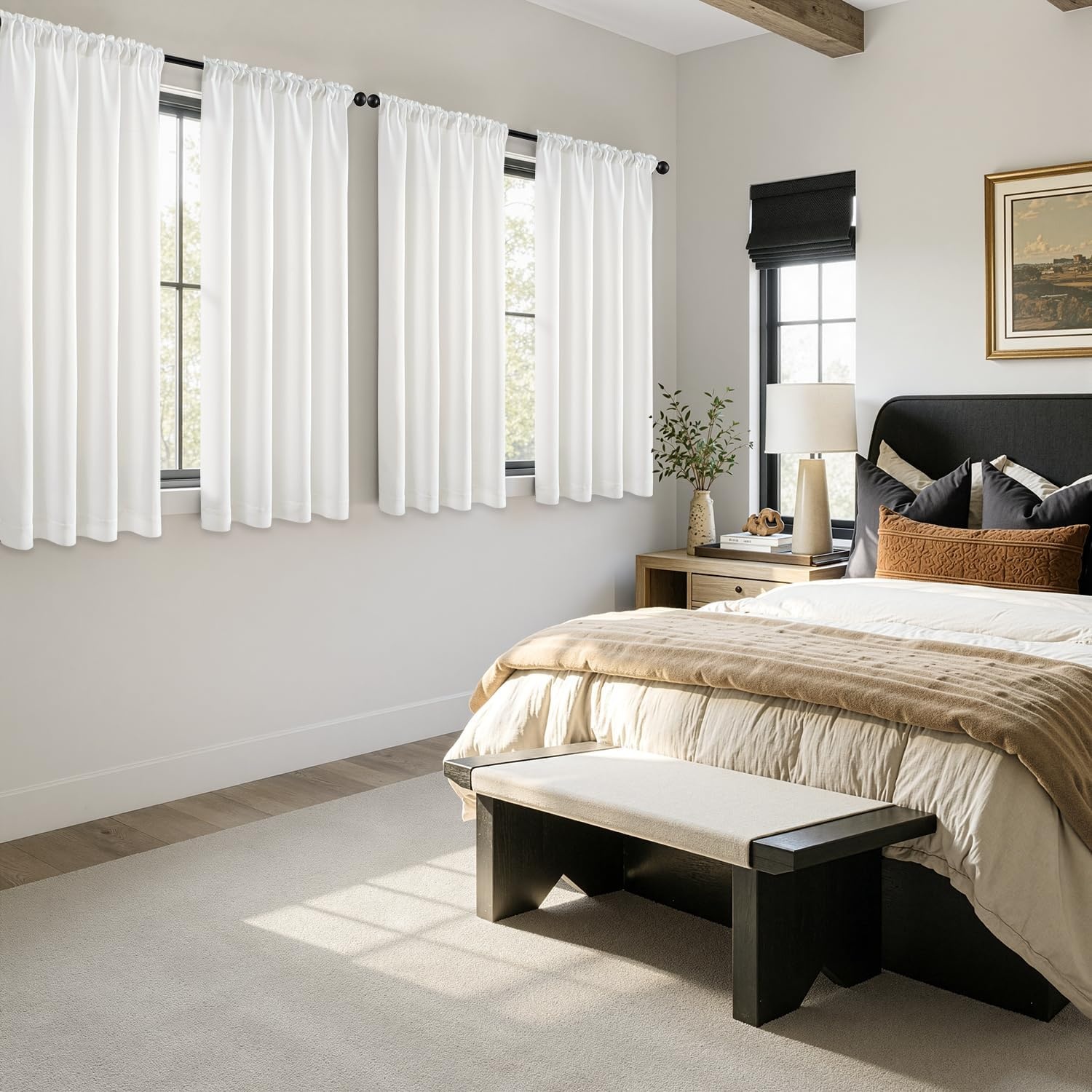 image:imageMIULEE Blackout Curtains 4 Panels Sets Black 63 Inch Length Top and Bottom Rod Pocket Room Darkening Curtains for Bedroom Windows 4 Pack Solid Thermal Insulated Light Blocking Curtain DrapesNatural