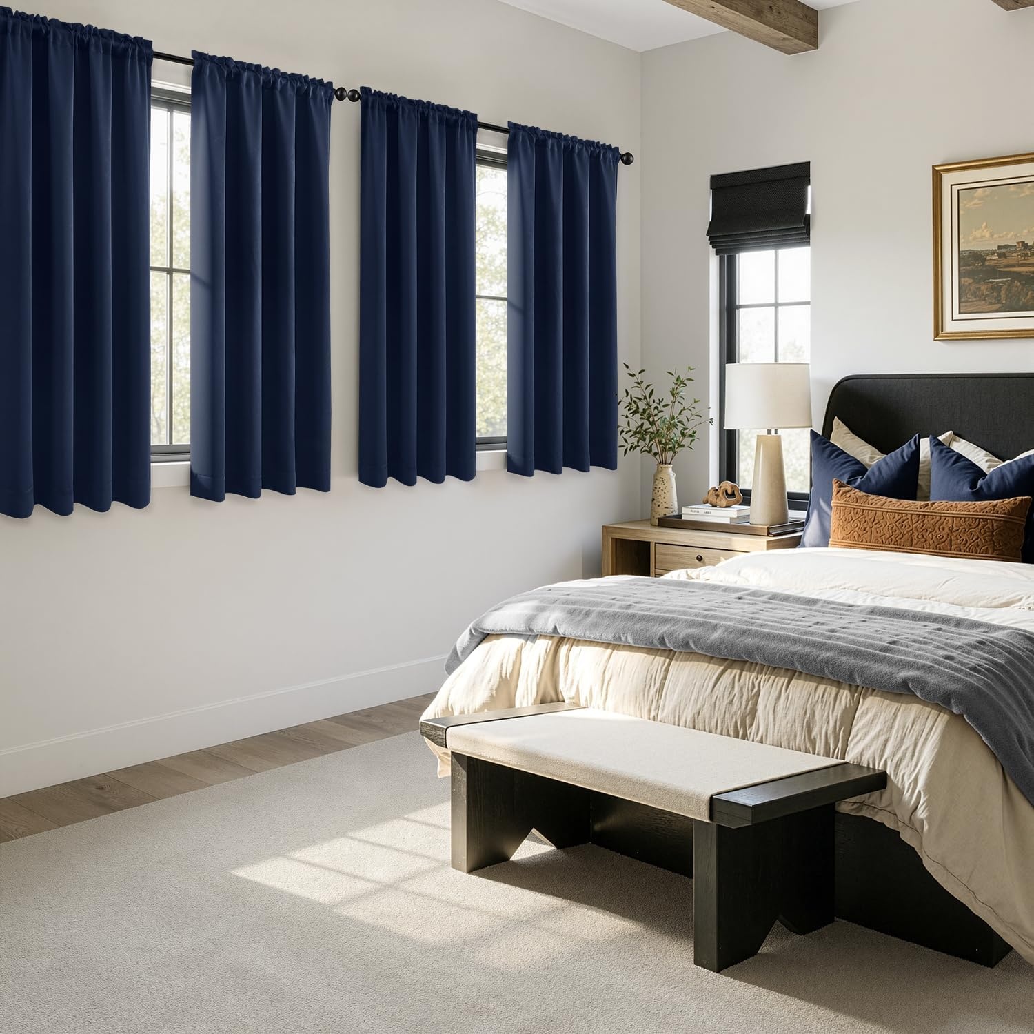 image:imageMIULEE Blackout Curtains 4 Panels Sets Black 63 Inch Length Top and Bottom Rod Pocket Room Darkening Curtains for Bedroom Windows 4 Pack Solid Thermal Insulated Light Blocking Curtain DrapesNavy Blue