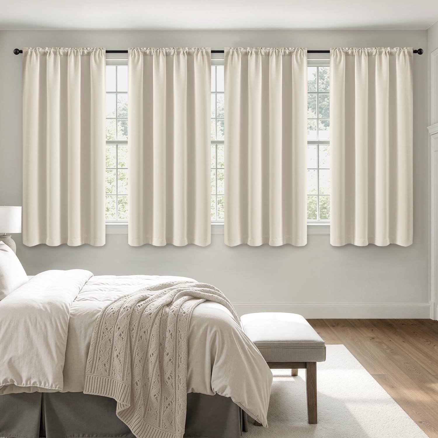 image:imageMIULEE Blackout Curtains 4 Panels Sets Black 63 Inch Length Top and Bottom Rod Pocket Room Darkening Curtains for Bedroom Windows 4 Pack Solid Thermal Insulated Light Blocking Curtain DrapesCream Beige
