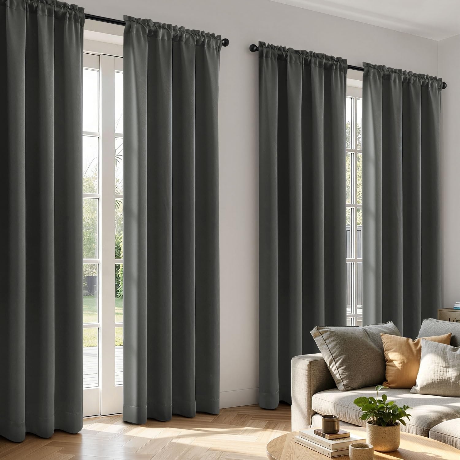 image:imageMIULEE Blackout Curtains 4 Panels Sets Black 63 Inch Length Top and Bottom Rod Pocket Room Darkening Curtains for Bedroom Windows 4 Pack Solid Thermal Insulated Light Blocking Curtain DrapesDark Grey