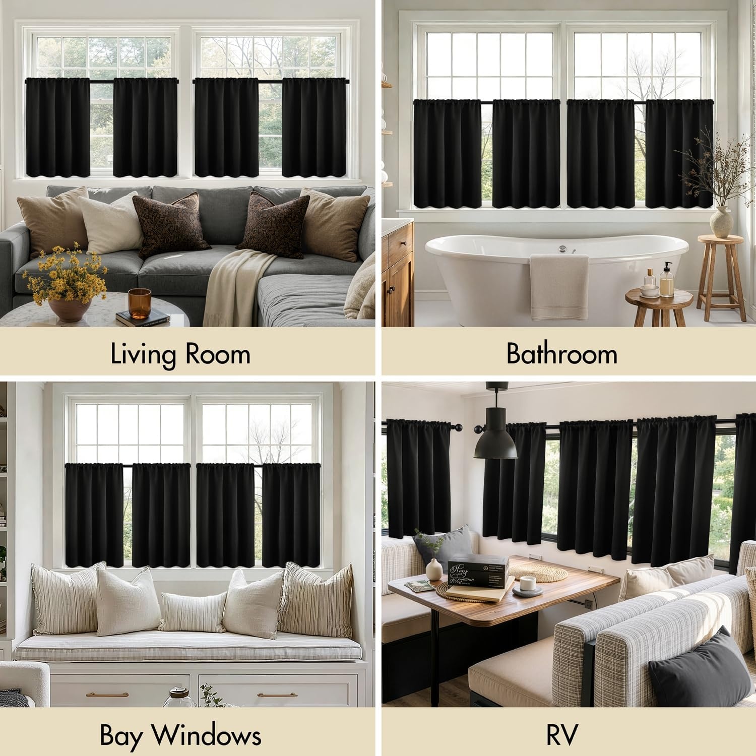 image:imageMIULEE Blackout Curtains 4 Panels Sets Black 63 Inch Length Top and Bottom Rod Pocket Room Darkening Curtains for Bedroom Windows 4 Pack Solid Thermal Insulated Light Blocking Curtain DrapesBlack