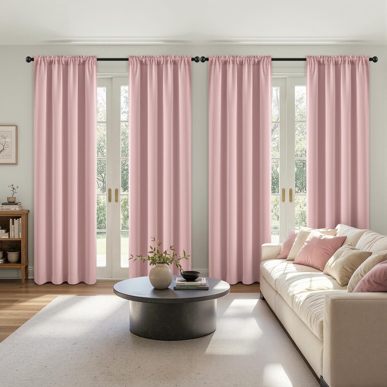 image:imageMIULEE Blackout Curtains 4 Panels Sets Black 63 Inch Length Top and Bottom Rod Pocket Room Darkening Curtains for Bedroom Windows 4 Pack Solid Thermal Insulated Light Blocking Curtain DrapesBaby Pink