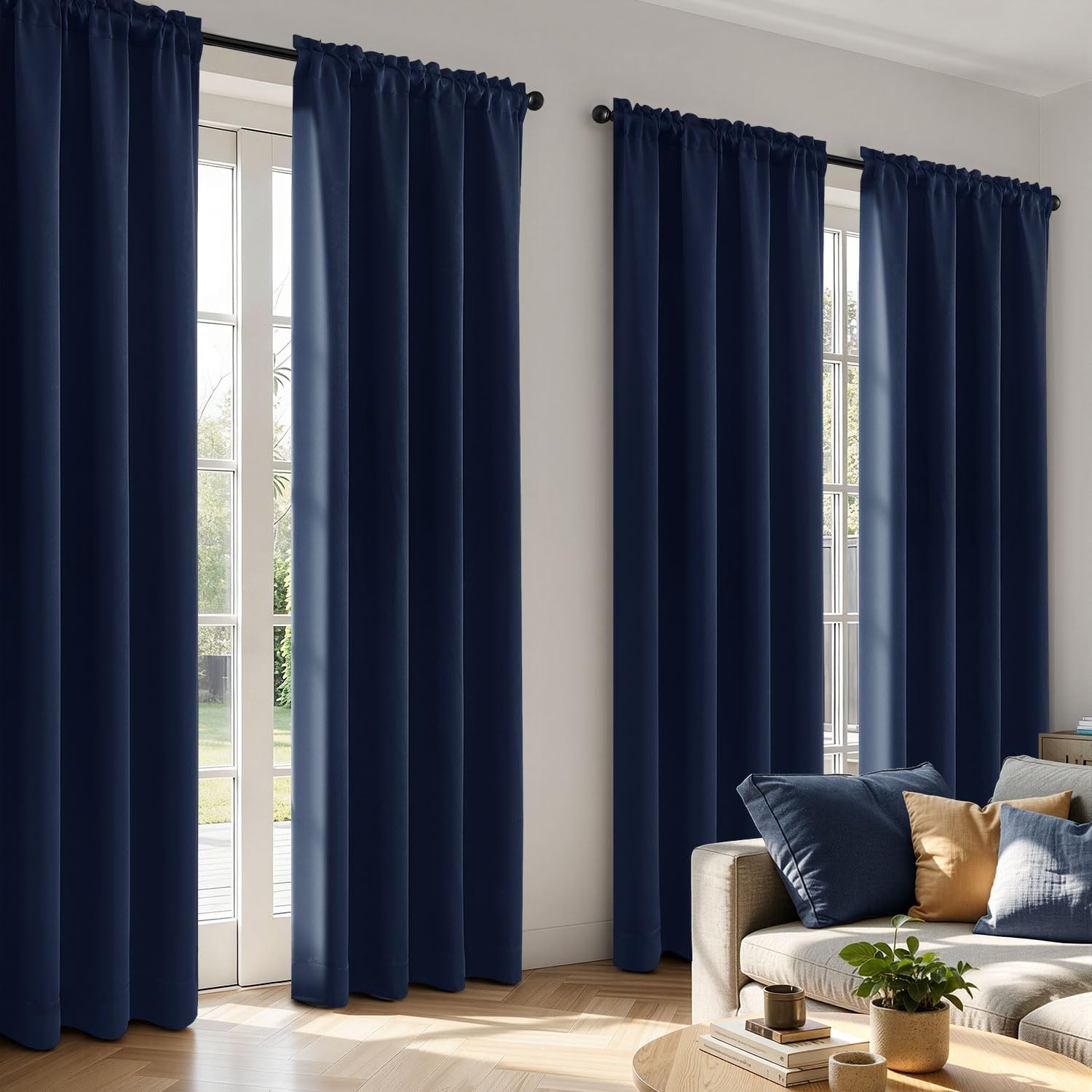 image:imageMIULEE Blackout Curtains 4 Panels Sets Black 63 Inch Length Top and Bottom Rod Pocket Room Darkening Curtains for Bedroom Windows 4 Pack Solid Thermal Insulated Light Blocking Curtain DrapesNavy Blue
