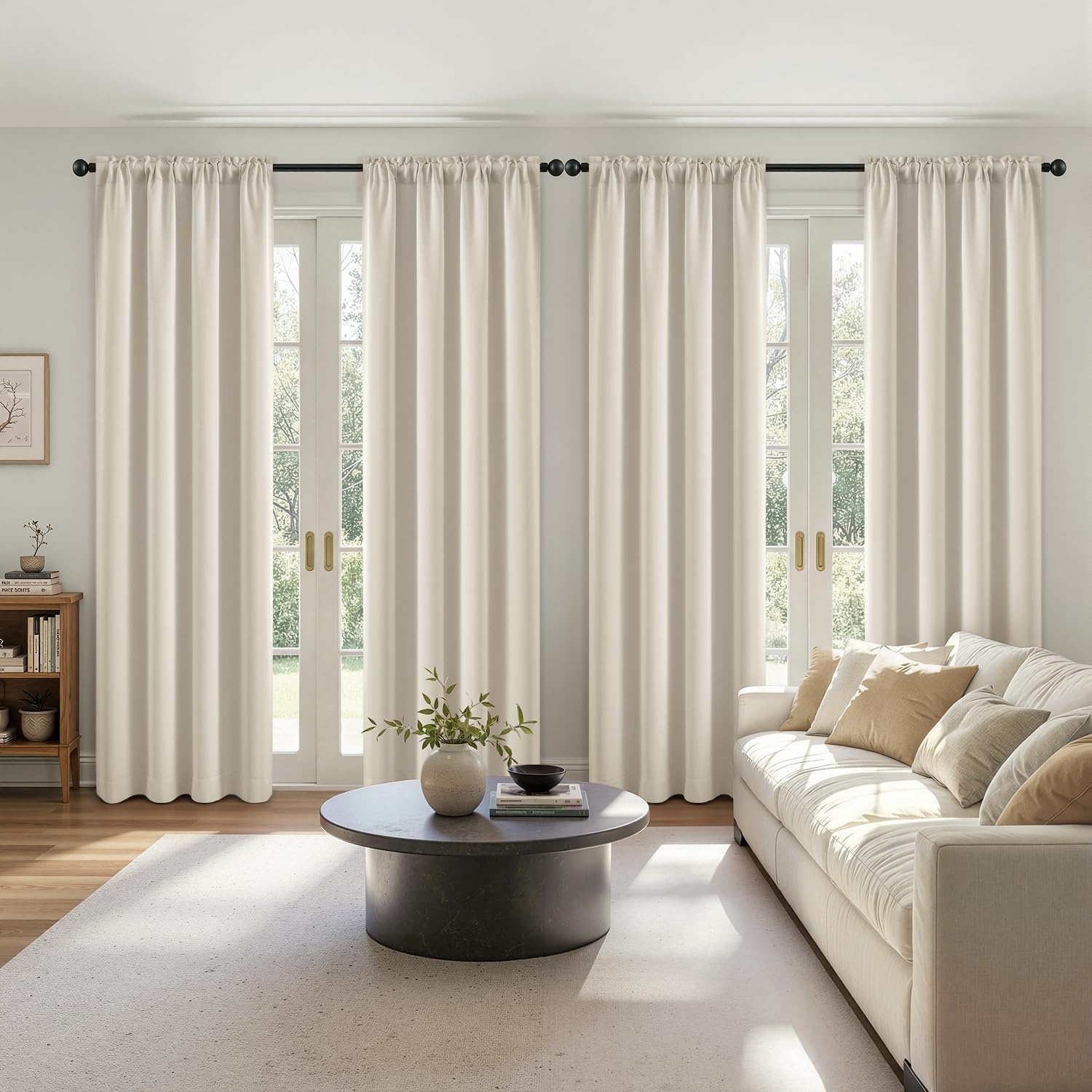 image:imageMIULEE Blackout Curtains 4 Panels Sets Black 63 Inch Length Top and Bottom Rod Pocket Room Darkening Curtains for Bedroom Windows 4 Pack Solid Thermal Insulated Light Blocking Curtain DrapesCream Beige