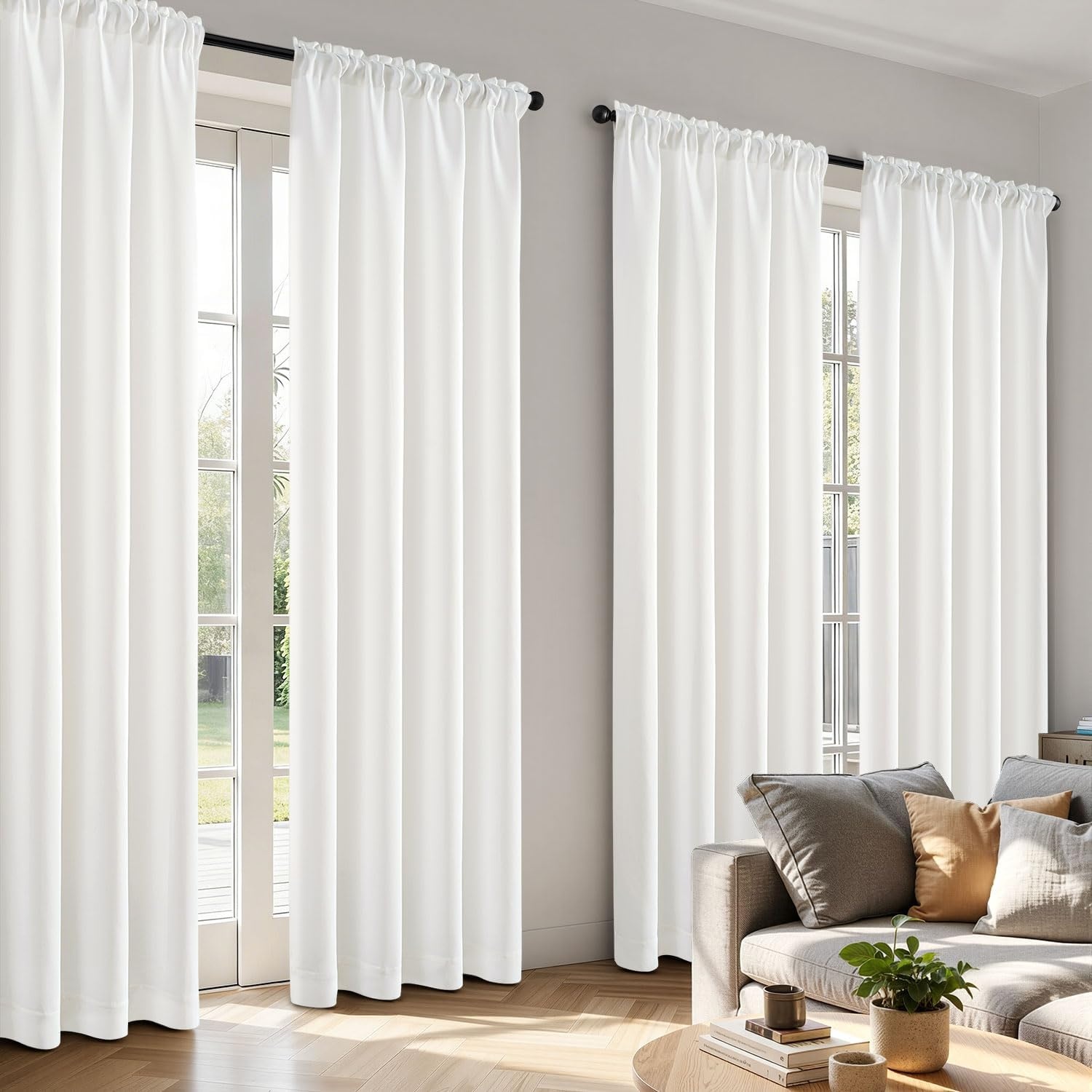 image:imageMIULEE Blackout Curtains 4 Panels Sets Black 63 Inch Length Top and Bottom Rod Pocket Room Darkening Curtains for Bedroom Windows 4 Pack Solid Thermal Insulated Light Blocking Curtain DrapesNatural