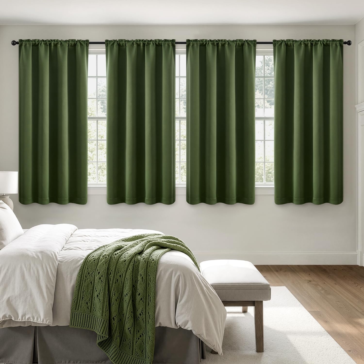 image:imageMIULEE Blackout Curtains 4 Panels Sets Black 63 Inch Length Top and Bottom Rod Pocket Room Darkening Curtains for Bedroom Windows 4 Pack Solid Thermal Insulated Light Blocking Curtain DrapesOlive Green