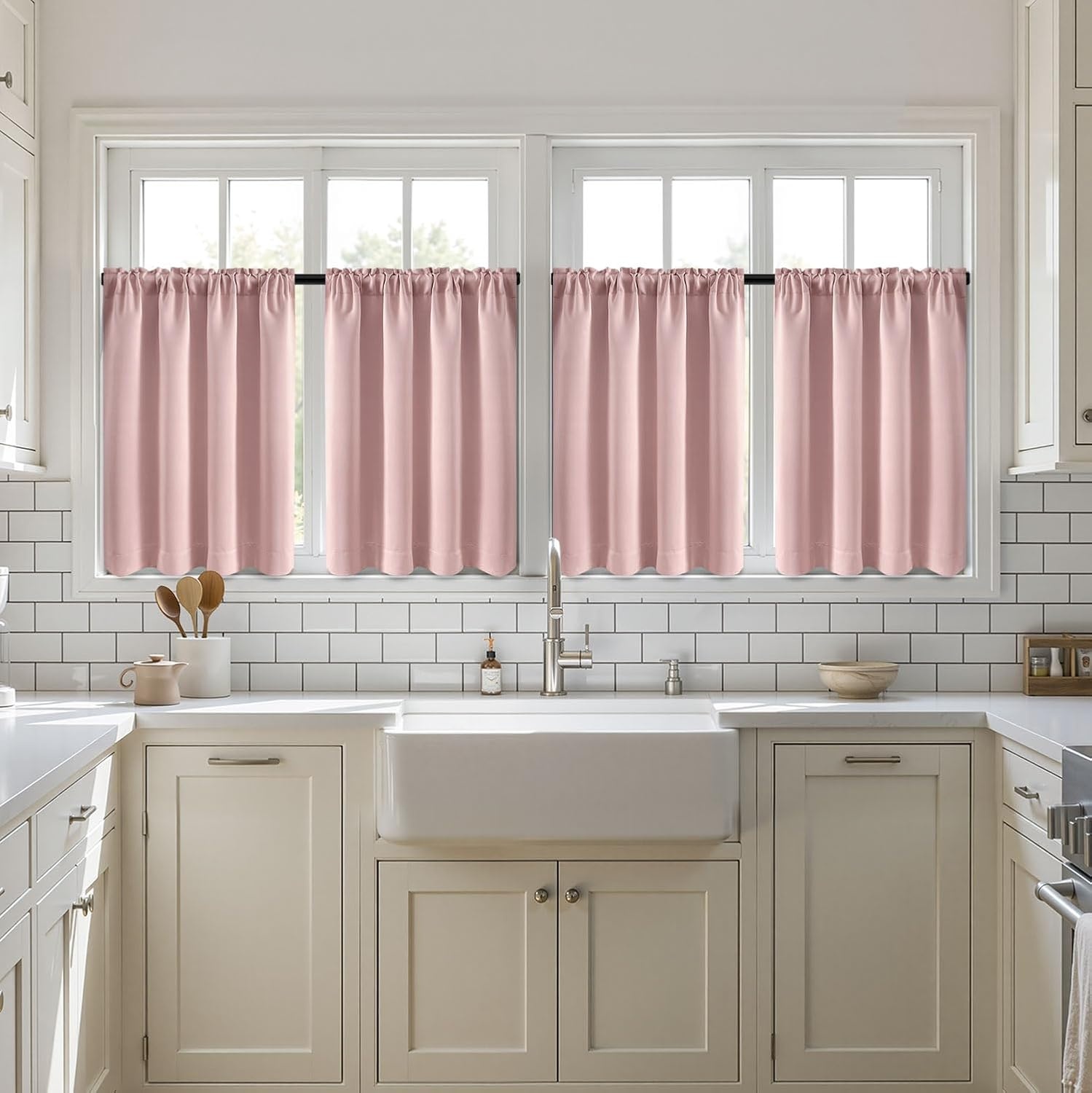 image:imageMIULEE Blackout Curtains 4 Panels Sets Black 63 Inch Length Top and Bottom Rod Pocket Room Darkening Curtains for Bedroom Windows 4 Pack Solid Thermal Insulated Light Blocking Curtain DrapesBaby Pink