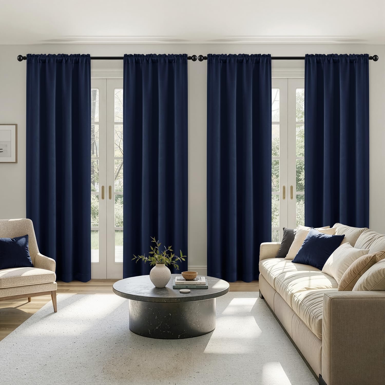 image:imageMIULEE Blackout Curtains 4 Panels Sets Black 63 Inch Length Top and Bottom Rod Pocket Room Darkening Curtains for Bedroom Windows 4 Pack Solid Thermal Insulated Light Blocking Curtain DrapesNavy Blue