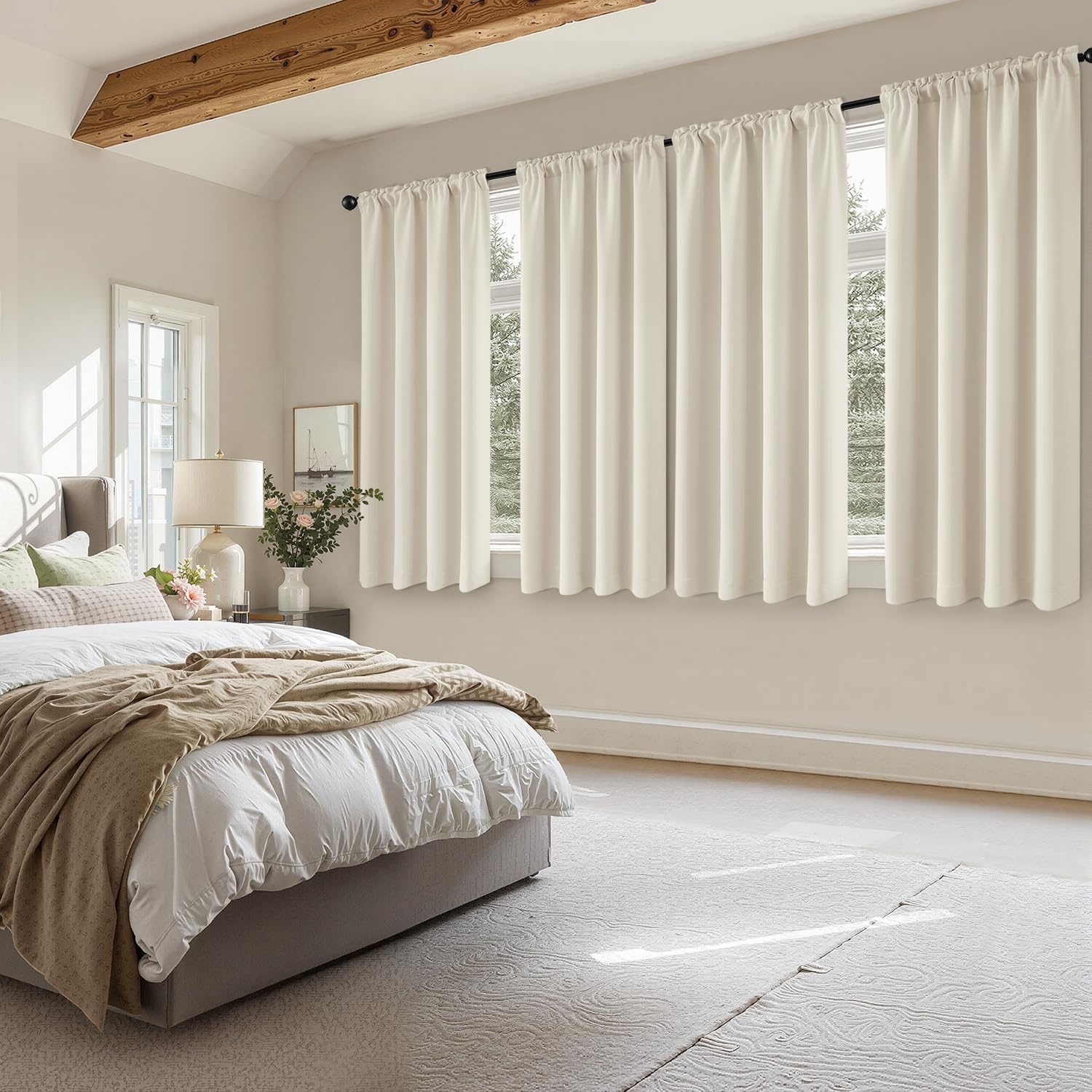 image:imageMIULEE Blackout Curtains 4 Panels Sets Black 63 Inch Length Top and Bottom Rod Pocket Room Darkening Curtains for Bedroom Windows 4 Pack Solid Thermal Insulated Light Blocking Curtain DrapesCream Beige