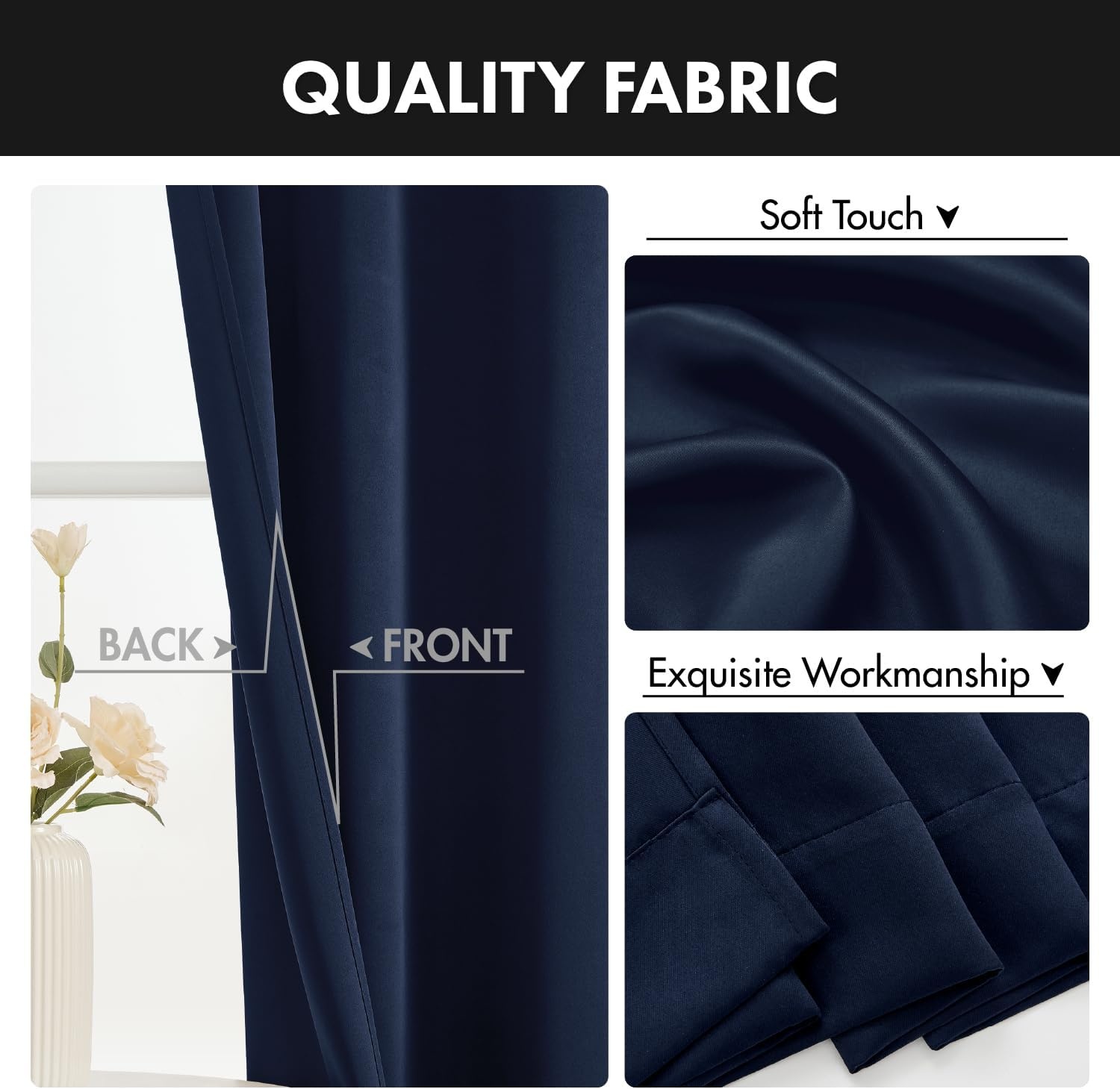 image:imageMIULEE Blackout Curtains 4 Panels Sets Black 63 Inch Length Top and Bottom Rod Pocket Room Darkening Curtains for Bedroom Windows 4 Pack Solid Thermal Insulated Light Blocking Curtain DrapesNavy Blue