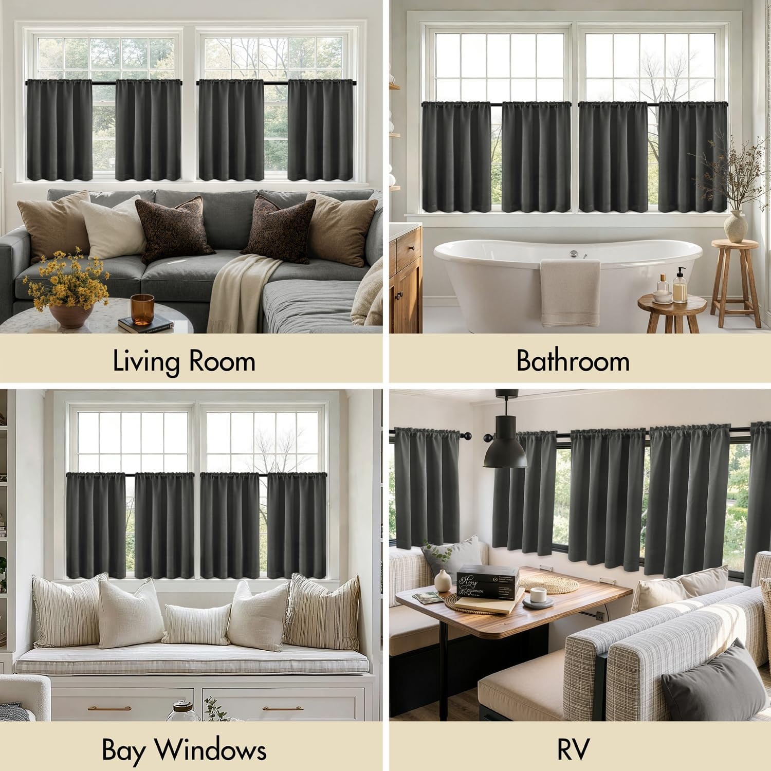 image:imageMIULEE Blackout Curtains 4 Panels Sets Black 63 Inch Length Top and Bottom Rod Pocket Room Darkening Curtains for Bedroom Windows 4 Pack Solid Thermal Insulated Light Blocking Curtain DrapesDark Grey