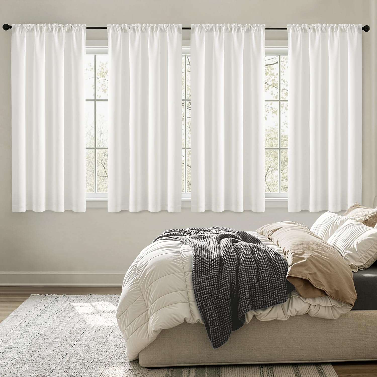 image:imageMIULEE Blackout Curtains 4 Panels Sets Black 63 Inch Length Top and Bottom Rod Pocket Room Darkening Curtains for Bedroom Windows 4 Pack Solid Thermal Insulated Light Blocking Curtain DrapesNatural